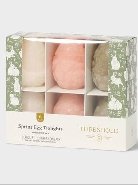 6рс Egg Shaped Figural Tealight Candle
Set - Threshold™ Pink, Cream, Beige